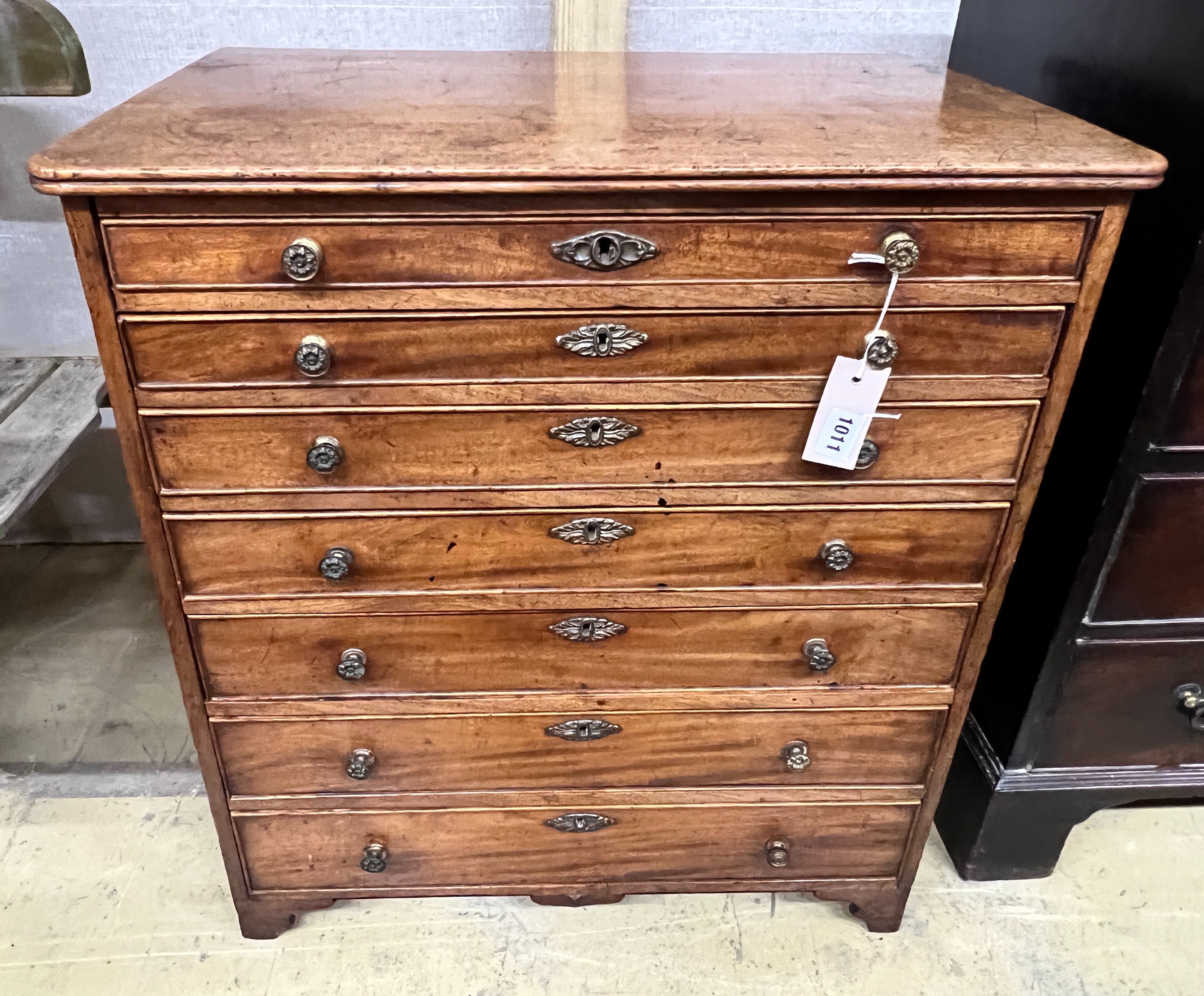 A small George III mahogany seven drawer collector's chest, width 64cm, depth 46cm, height 70cm